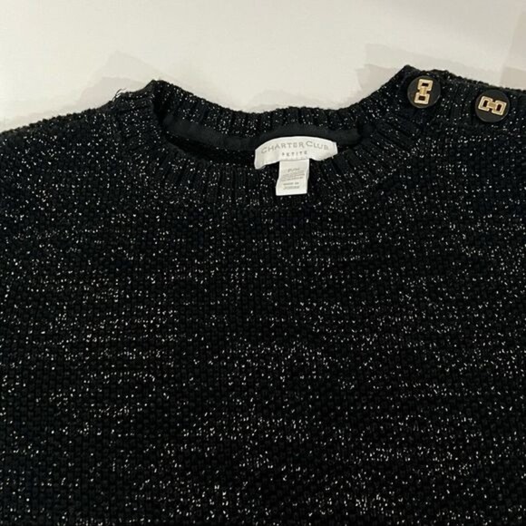 CHARTER Club Woman Black Metallic Gold Sprinkle Pull Over Sweater Petite M - Picture 4 of 9